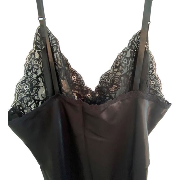 Vtg WonderMaid Black Nylon Full Slip dress Lace Trim Sz 36 UNION MADE tag Sexy - Picture 2 of 8